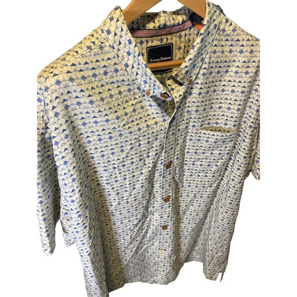 Tommy Bahama Mens Blue White Patterned Short Sleeve Button Front Shirt Sz 2XL - Picture 4 of 10